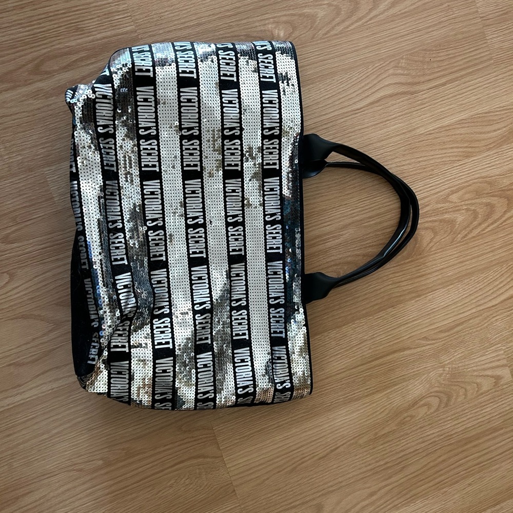 Victoria's Secret Black and Silver Duffel Bag